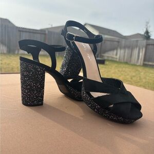 Black Glitter Chunky Heels